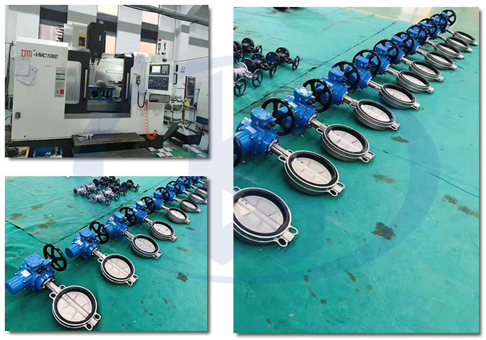 不銹鋼電動(dòng)對(duì)夾蝶閥車(chē)間一角