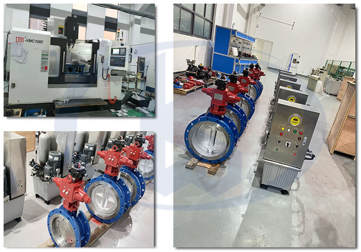 蓄能器式緩閉液動(dòng)蝶閥車間一角